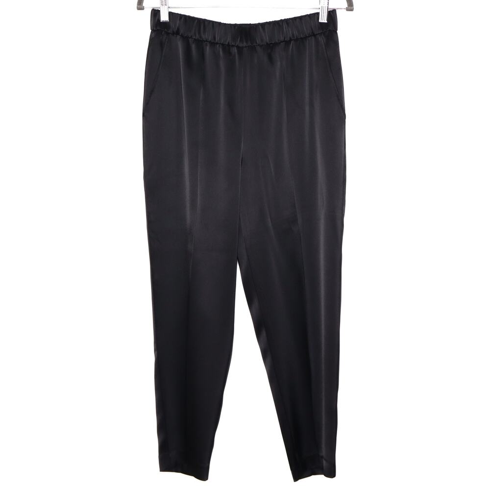 ESCADA High Waist Satin Pull On Trousers Taper Leg Ankle Black Women's 38 US 8